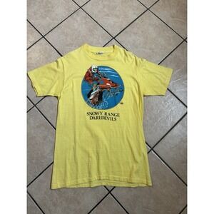 Vintage 80s-90s Snowy Range Daredevils Snowmobile T-Shirt Hanes Beefy L USA